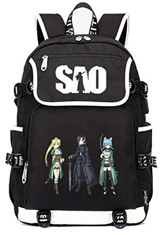 WANHONGYUE Sword Art Online SAO Anime Cosplay Schoolbag Rucksack 15.6 Laptop Backpack with USB Charging Port Black / 8