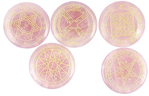 mookaitedecor Quartz Rose Naturelle Pierre Gravée avec Symbole de Salomon,Protection Pierres Runes Sorcières pour Reiki Guérison Méditation