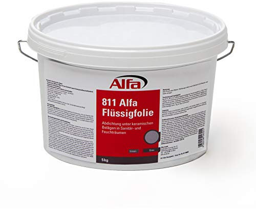 Alfa Flüssigfolie grau 5 kg - Abdichtung unter keramischen Belägen in Sanitär- und Feuchträumen, Dichtmasse Fliesenabdichtung Badabdichtung Küchenabdichtung Dichtfolie