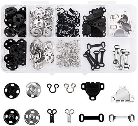 LUTER 100 ganci per gonna, bottoni a pressione da cucire, chiusure a gancio e occhio, 50 paia di fissaggi da cucire per gonna, reggiseno, pantaloni, abbigliamento (nero, argento)