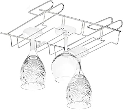 Relaxdays Weinglashalter, Schrankeinsatz für 12 Stielgläser, Bar & Küche, Gläserschiene Metall, 8,5x34,5x26cm, silber