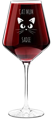Maverton Crystal Wine Glass - Stylish Personalised Present for a Lady - 490ml Engraved Glass - Gift for Woman - Wine Lover - Birthday - Mum - Cat Mum