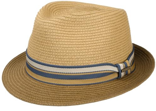 Stetson Licano Toyo Trilby Strohhut Herren - Aus 100% Toyo-Stroh - Hut mit UV-Schutzfaktor 40+ - Sonnenhut mit Ripsband - Zweifarbig - Krempe (ca. 4,5 cm) - Fedora Frühjahr/Sommer braun S (54-55 cm)