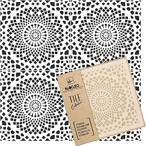 NAKLEO Pochoir à Carreaux pour Peinture 25x25cm, Modèle en Plastique et Réutilisable, Alamo Traditionnel Cercle Dentelle Marocain, DIY Bricolage Décoration, Pavé Blocs Béton Sol Mur
