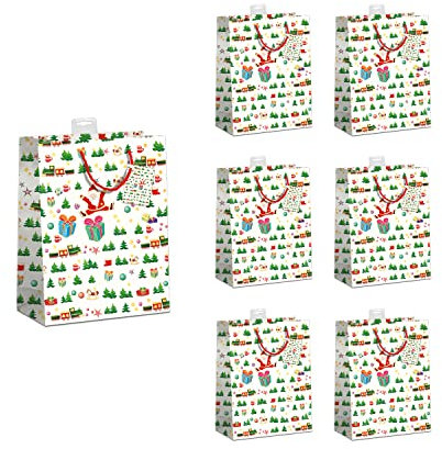 PremiumLine Geschenktüten Weihnachten SMALL, 6 Stück | 11x14x6,5cm, mit Kordel & Namenskarte | Geschenktaschen Weihnachten Klein, Weihnachtstüte | Weihnachtsmann weiß
