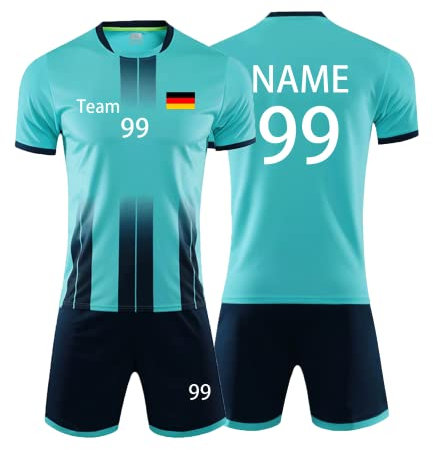 Personifizieren Fussball Trikot Kinder Erwachsene Hemd & Kurze Set mit Nummer Name Team Logo Fußball Trikot (Hellblau)