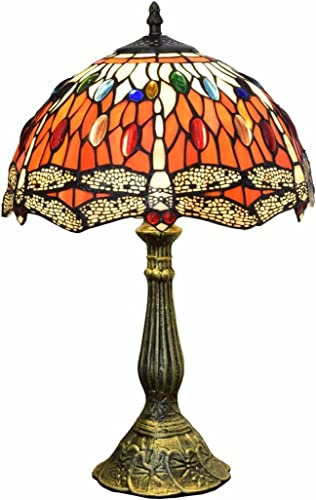 Hobaca® Vintage Tiffany Tischlampen Libelle 12 Zoll, Tiffany Tischlampe Antik Original, Glasmalerei Lampen Schlafzimmer Nacht Lampenschirme Wohnzimmer