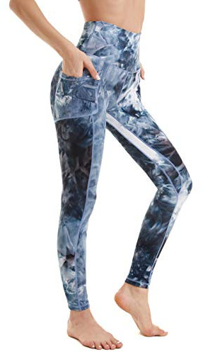 AMYTIS Damen Yogahose Sport Leggings Fitness Stretch Blickdicht Laufhose High Waist mit Handytasche Lang Tights für Laufen Radfahren, Dunkelblau#1, L