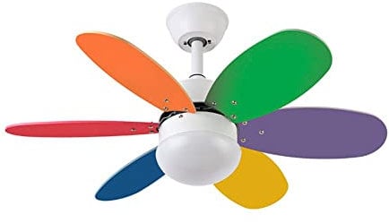 Ventilador de techo motor DC Bi-Alves | Ventilador estilo infantil de colores | Ventilador luz LED 2 bombillas gratis