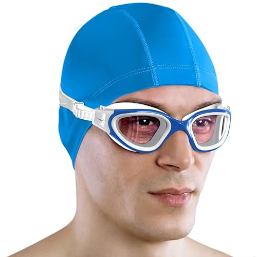 AqtivAqua Gafas Natacion Hombre Gafas Piscina Niño Mujer Niña DX-C (Azul blanco, Claro)