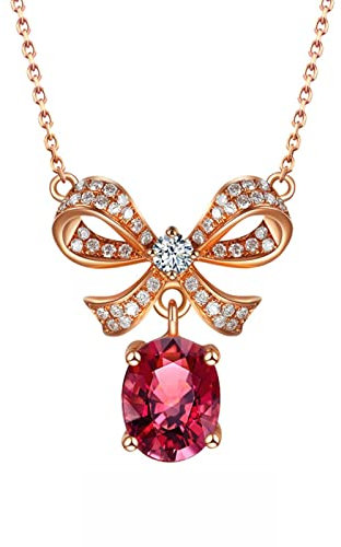 Dsnyu 18K 750 Rose Gold Necklace Pendant, 1.25ct Tourmaline Women's Necklaces, Bow-Knot Rose Gold Best Friend Necklace Jewelry Gifts for Wife