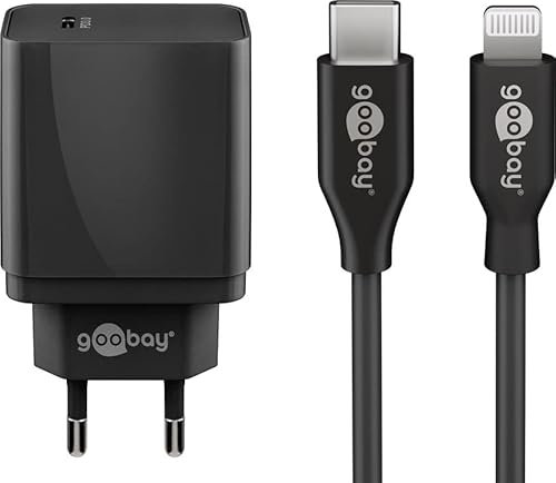 goobay 61086 / USB-C Lightning USB-C Ladegerät mit Netzteil/iPhone Schnellladekabel ideal für iPhone 14 Pro / 14 Pro Max / 13 Pro/Pro Max/sowie für andere Apple Geräte geeignet/(25W) Schwarz