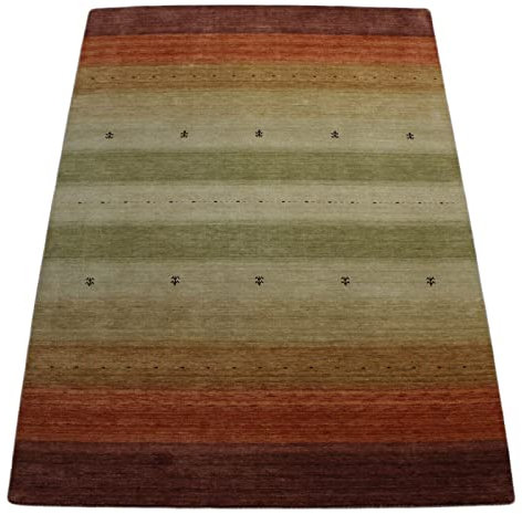 Gabbeh Teppich Grün Orange Beige 100% Wolle 170x240 cm Compatible with Orient Handgewebt Lr456