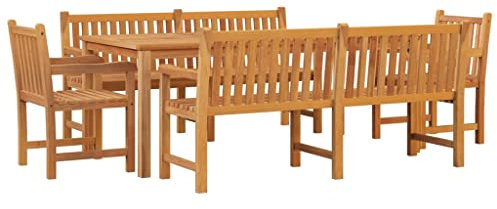 vidaXL Gartenmöbel 5-TLG. Tisch Bank Stuhl Gartengarnitur Sitzgruppe Gartenset Sitzgarnitur Gartentisch Esstisch Gartenbank Gartenstuhl Massivholz Teak