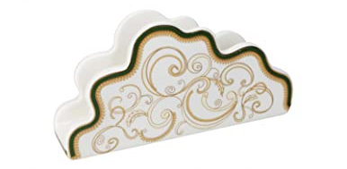 Brandani 52659 PORTATOVAGLIOLI FILO D ORO PORCELLANA, cm 20x4x10h, 0.45kg, combinazione di bianco, verde ed oro