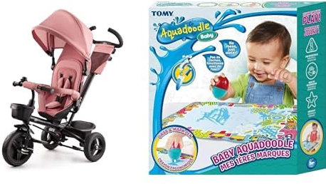 Kinderkraft Aveo Tricycle Bébé Évolutif, Draisienne Évolutif, Trike Bebe, Velo Poussette Bebe Évolutif, Rosa & AquaDoodle Tomy - Mes 1ères Marques, Tapis de Dessin à l'eau pour Bébé