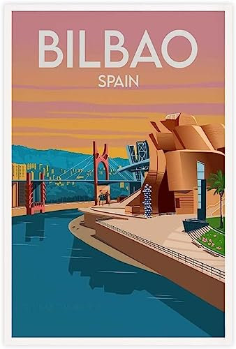 WEYUE Dekorative Gemälde Bilbao Spanien Landschaft Vintage Reise Poster Dekorative Gemälde Wandkunst Wandbild Heimdekoration Ungerahmt 30x45cm