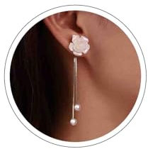 Atentuyi Boho Hochzeit Weiße Blume Ohrstecker Gold Perle Ohrringe Lange Quaste Tropfen Kette Blumen Für Frauen Und Mädchen Bräute Brautjungfern Schmuck