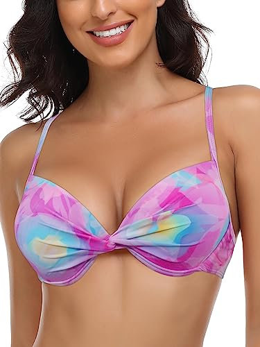 RELLECIGA Damen Push Up Bikini Top Twist Front Bügel Bikinioberteil Water Lily S