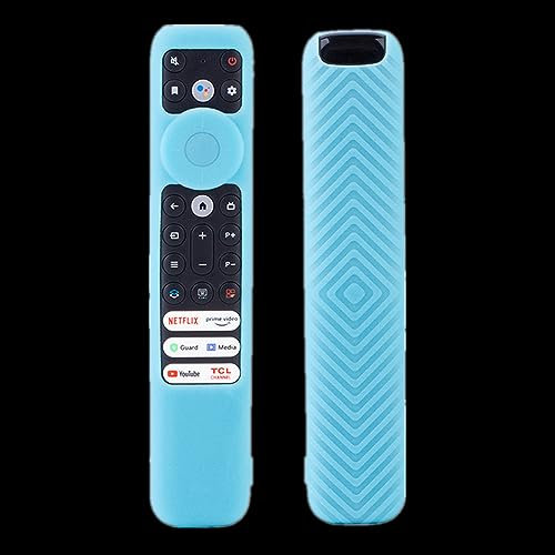 Funda protectora de silicona para control remoto TCL Voice TV RC902V FMR1/FAR2/FMR4, lavable, antideslizante, a prueba de golpes, cubierta de silicona que brilla en la oscuridad con cordón (azul)