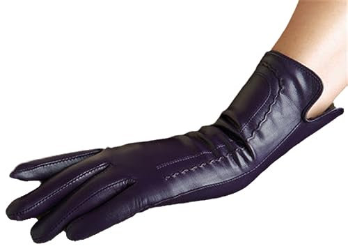 Wjnvfioo Guanti di cuoio genuini delle donne di modo di tendenza della signora di pecora inverno più i guanti della pelle di capra del, Viola, L