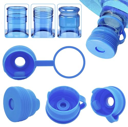 DysanVica [6 PCS] 3 & 5 Gallon Water Jug Cap - 55mm Reusable Food Grade Silicone Water Bottle Cap for Standard/Screw/Crown Tops, Water Dispenser Replacement Lids, Non-Spill & Leak Free - 6 Pack