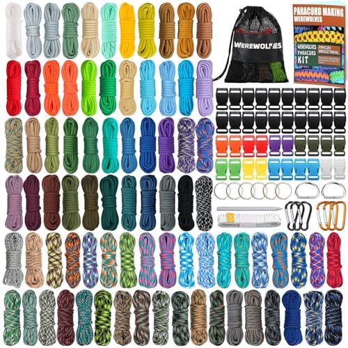 WEREWOLVES Paracord 550 Combo Crafting Kits with Instruction- 80 Colors 10ft Multifunction Paracord Ropes and Complete Accessories for Making Paracord Bracelets, Lanyards, Dog Collar (Forest)