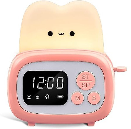 Durratou 1 minuteur horloge grille-pain lampe de nuit mignonne avec outil de gestion du temps et horloge de table minuterie numérique facile à utiliser pour les enfants rose