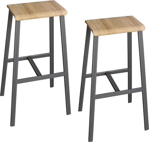 bümö Barhocker 2er Set im Industrial-Design, Barstuhl Asteiche/Rohstahl, Barhocker Holz-Sitz ohne Lehne, Hocker mit Gestell aus Metall belastbar bis 120 kg