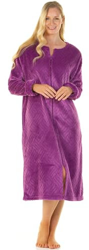 La Marquise Vestaglia da donna in pile super morbido con cerniera, Viola, Large/X-Large