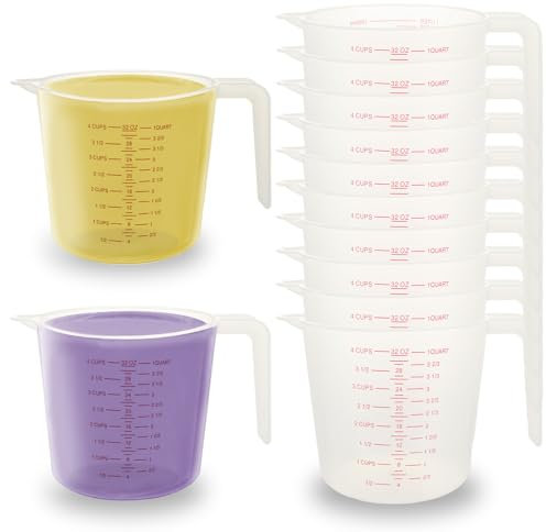 AKOLAFE 12PCS 4 Cup Measuring Cup Set Beaker Measuring Cups Plastic 32 Ounce Oil Measuring Container Large 1 Quart Measuring Jug Measure & Mixing Pitcher with Spout & Handle for Liquid Kitchen Baking