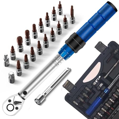 Sumeber Lot de 21 clés dynamométriques pour vélo et moto 1/4 5-25 Nm avec outil de précision avec six pans creux et embouts Torx pour VTT