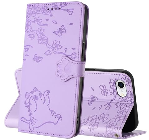 Netany Kompatibel mit iPhone SE 2022/SE 2020/iPhone 8/7/6/6s, Flip Protection Handyhülle, Mit Karten Steckfächern & Horizontale Standfunktion Magnetverschlüsse für iPhone SE 2022 (Lila)