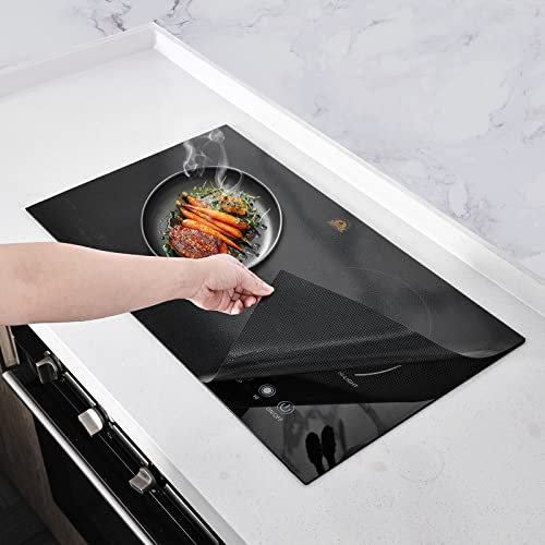 KITCHENRAKU KR Large Induction Protective Mat, Silicone Magnetic Hob Scratch Protection, Multifunctional Mats (Transparent Black, 52x78cm)