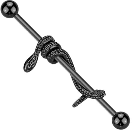 beyoutifulthings Industrial-Piercing gewundene Schlange Schwarz Industrial-Barbell Industrial-Bar Chirurgenstahl Stab-länge 38-mm
