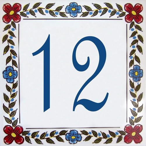 Placa con número de casa y nombre de la calle personalizable - Azulejo de barro – 10x10, 15x15 ou 20x20cm