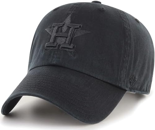 47 MLB Black Black Primary Logo Clean Up Adjustable Strap Hat Cap, Adult One Size Fits All, Houston Astros, One Size