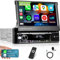 Radio 1 DIN con Pantalla - Carplay inalámbrico y Android Auto - 7 Inch HD Flip out Touch Screen Car Radio con GPS Mirror Link SWC FM/Am/RDS AUX USB U Disk + Micrófono