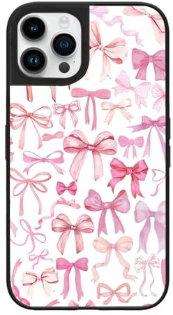 Ehreus Bow Phone Case for iPhone 14 Pro - Slim Shockproof Hard Shell, 5ft Drop Protection, Cute Aesthetic Pink Ribbons Pattern, Gift for Teens and Women