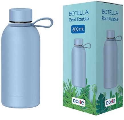 Dohe - Botella de Agua Térmica Acero Inoxidable 350 ml - Mantiene 24 h. Frío y 12 h. Calor, Sin BPA, Tapón Hermético Antigoteo y Asa - Azul