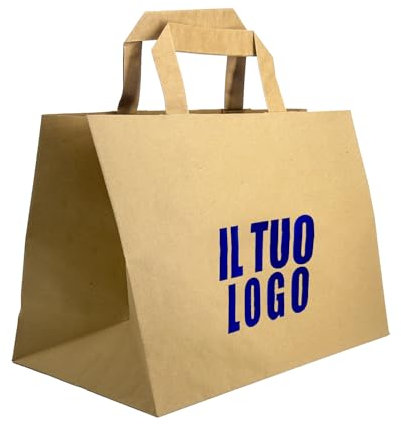 Mister Shopper - 225 Take Away NATURE Collection in carta Avana/Bianca kraft manico piatto - Personalizza con logo o scritta stampa a caldo (AVANA, 35x23x25)