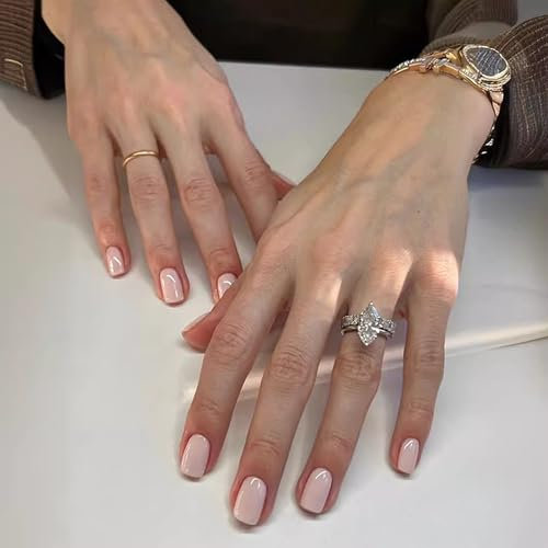 MrCuvaryas Press on Nails Kurz, Square Nägel zum Aufkleben Fake Nails Künstliche Fingernägel mit Nagelkleber, Glossy Einfarbige Kunstnägel zum Aufkleben NailTips für Frauen (Skin Tone, 24pcs)