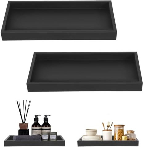 2 Stück Badezimmer Tablett, Deko Tablett Schwarz Dekotablett Deko Schwarz Silikon Ablageschale, Tablett Schwarz Rechteckig Kleines Tablett für Waschtisch Badewanne Küchenspüle