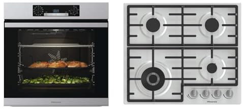 Hisense BI64211PX, Forno Multifunzione Termoventilato, Cavità XXL 77L & GM663XB Piano Cottura a Gas, 4 Zone di Cottura, Larghezza 60 cm