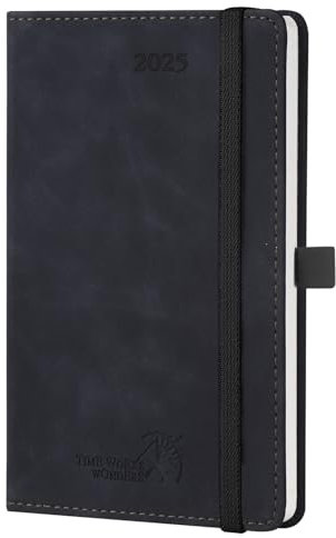 POPRUN Taschenkalender 2025 Klein Softcover mit PU-Leder, ca. A6 (16 x 10,5 cm) - Kalender 2025 Buchkalender Notizbuch (Jan.2025-Dez.2025) mit 100 GSM Papier - EU-25-C6NLA6-BK