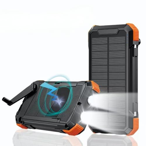 Banco de energía solar 20000 mAh, cable incorporado de carga inalámbrica, doble faro, paneles solares desmontables