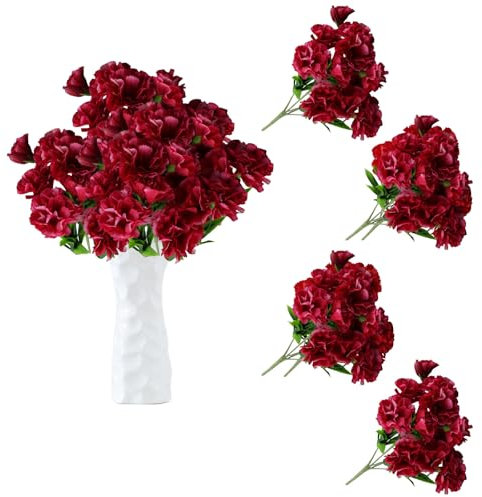 astylishome Fake Flowers for Outside Small Artificial Plants Red Carnations with Stems Faux Flower for Gifts Table Centerpiece Bedroom Room Desk Indoor Decorations 0410