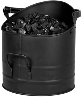 ADEPTNA 11inch Large Rounded Black Metal Coal Bucket - Heavy Duty Fireplace Coal Hod with Coated Iron Handle, Multipurpose Storage Basket for Home Décor, Coal-Fired Stove, or Heater