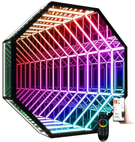 YMAOMAO Infinity-Spiegel-Tunnellicht, LED-3D-Spiegel-Nachtlicht, Infinity-Spiegel-Sensory-Tunnel-Nachtlicht, 3D-Octagon-Infinity-Wandspiegel, RGB-Mehrfarbwechsellicht,30cm/12in
