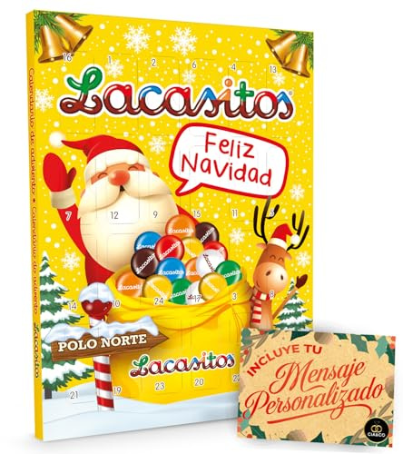 Lacasitos Adventskalender 2025 · 24 Bunte Schokoladen · 3 Zufällige Weihnachtsdesigns · Personalisierte Cia&Co Karte Inklusive · Lern- und Spielaktivitäten für Kinder · 72 g